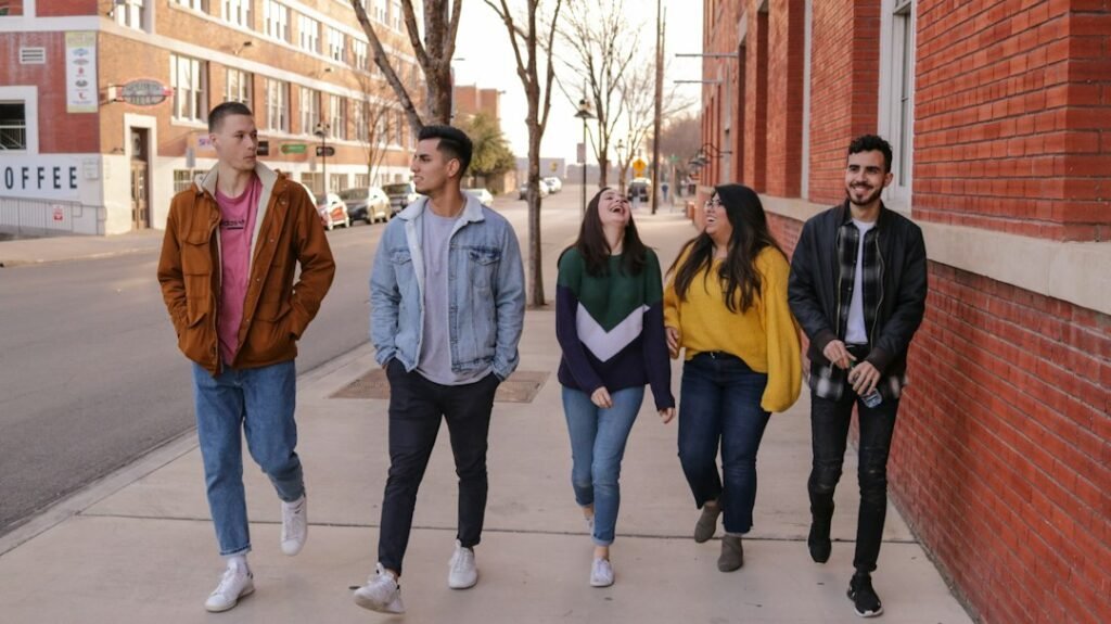 International students walking together on campus